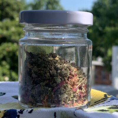 glass jar with herbs